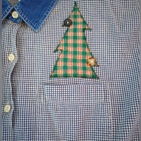 Vtg Haiks Blue Check Button Down Top  Embroidered Snowman, Tree Women's SZ 3X - Picture 5 of 8